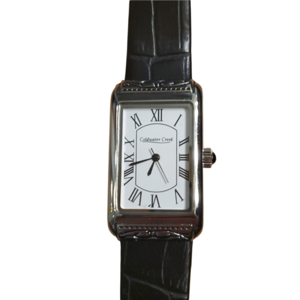 Coldwater Creek Womans Rectangular Watch With‎ Brown Leather Croc Band